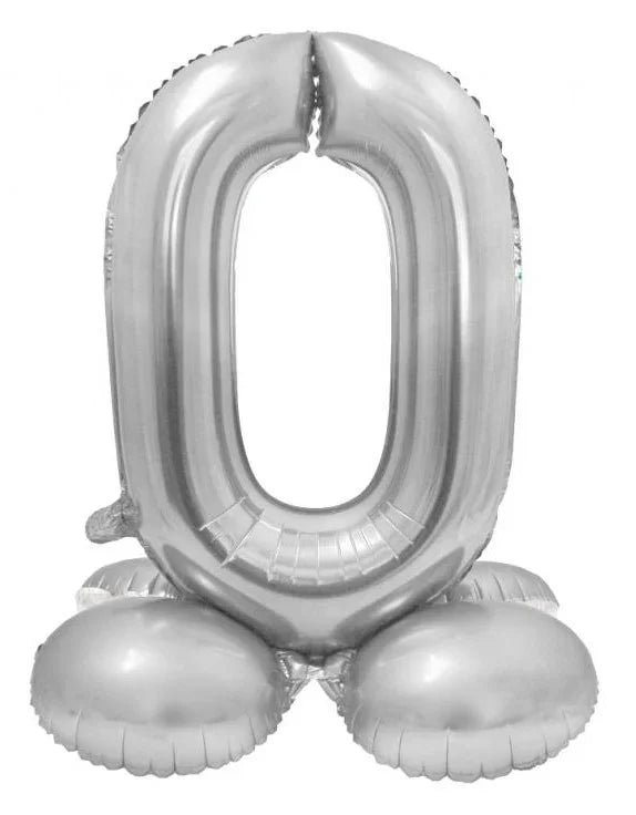 Ezüst 0-ás Silver szám fólia lufi talppal 72 cm
