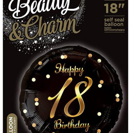Happy Birthday 18 B&C Gold fólia lufi 36 cm