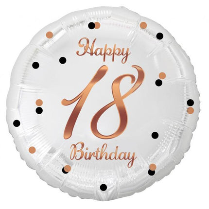 Happy Birthday 18 B&C White fólia lufi 36 cm