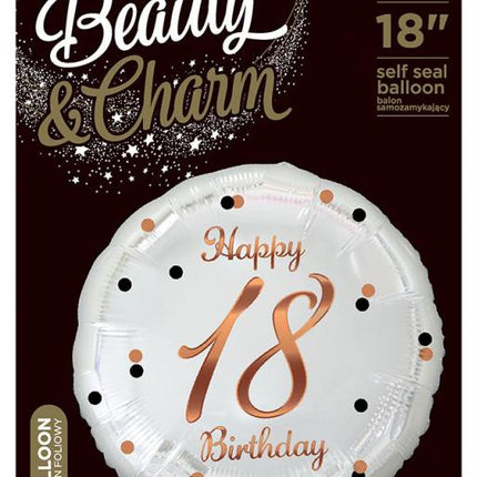 Happy Birthday 18 B&C White fólia lufi 36 cm