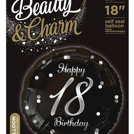 Happy Birthday 18 B&C Silver fólia lufi 36 cm