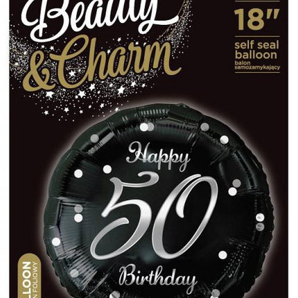 Happy Birthday 50 B&C Silver fólia lufi 36 cm
