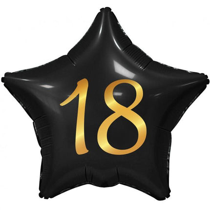 Fekete Happy Birthday 18 Black csillag fólia lufi 44 cm