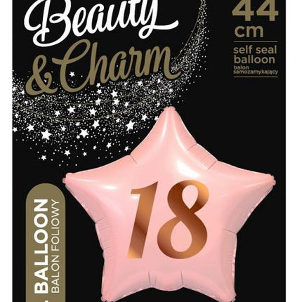 Rózsaszín Happy Birthday 18 Pink csillag fólia lufi 44 cm