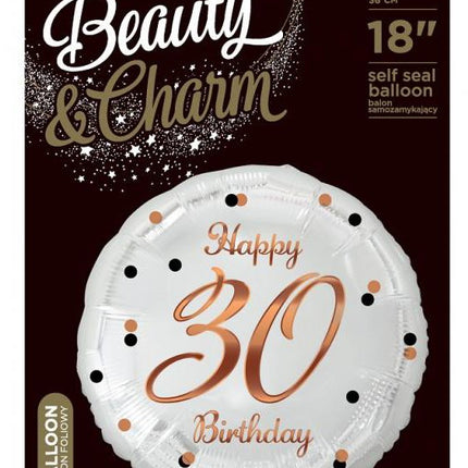 Happy Birthday 30 B&C White fólia lufi 36 cm