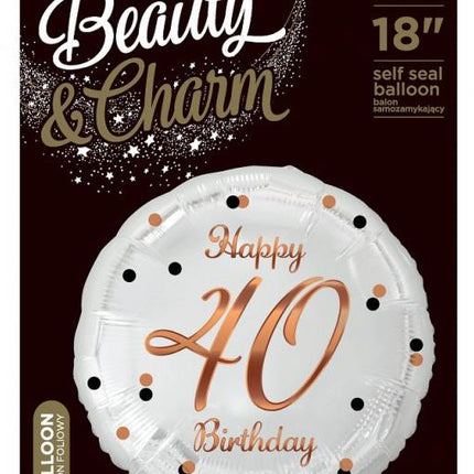 Happy Birthday 40 B&C White fólia lufi 36 cm