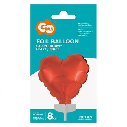Piros szív Red  fólia lufi tortára 8 cm