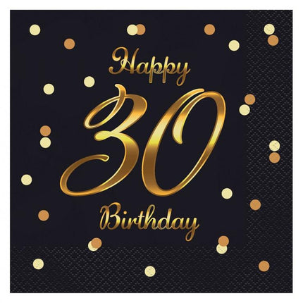 Happy Birthday 30 B&C Black-Gold szalvéta 20 db-os 33x33 cm