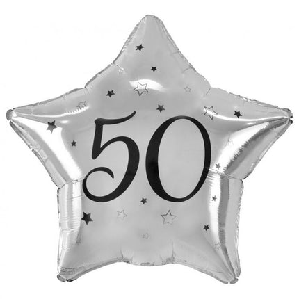 Happy Birthday Silver, Ezüst csillag 50 fólia lufi 44 cm