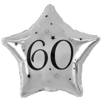 Happy Birthday Silver, Ezüst csillag 60 fólia lufi 44 cm