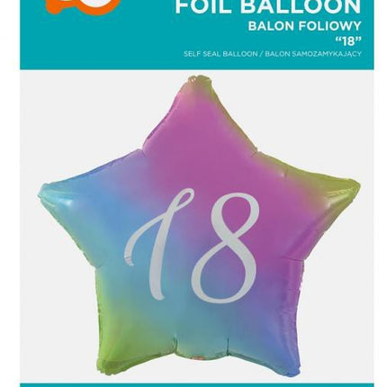 Szivárvány Happy Birthday 18 Rainbow csillag fólia lufi 44 cm