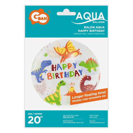 Dinoszaurusz Aqua Happy Birthday gömb fólia lufi 46 cm