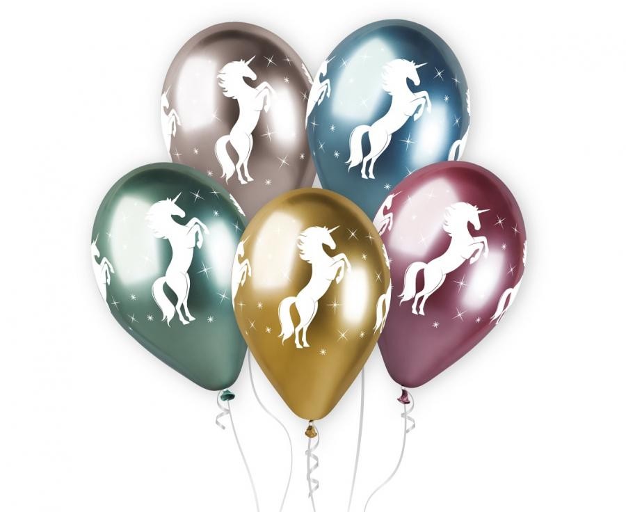 Unicorn Shiny, Unikornis léggömb, lufi 5 db-os 13 inch (33 cm)