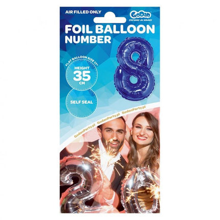 Kék Blue 8-as mini szám fólia lufi 35 cm