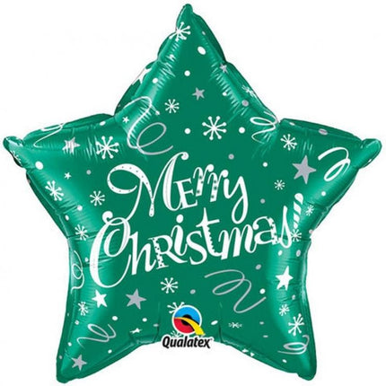 Merry Christmas Green Star, Karácsonyi fólia lufi 51 cm