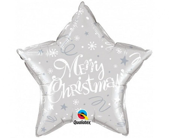 Merry Christmas Silver Star, Karácsonyi fólia lufi 51 cm