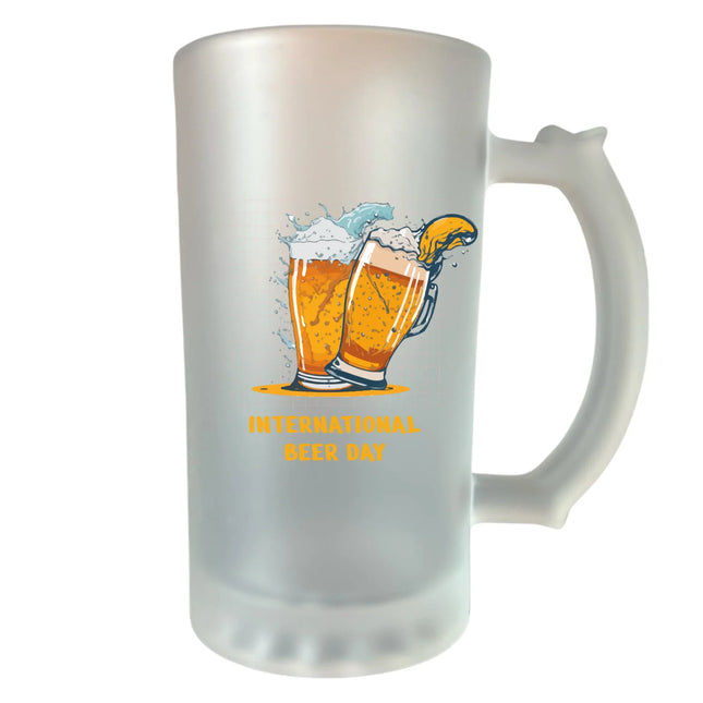 400 ml-es homokfújt söröskorsó „Nemzetközi Sörnap” felirattal – Egyedi ajándék