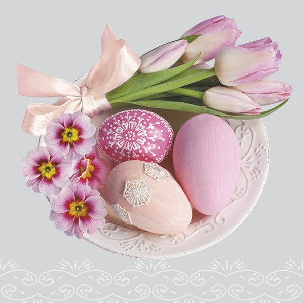 Húsvét Pink Tulips and Primroses szalvéta 20 db-os 33x33 cm