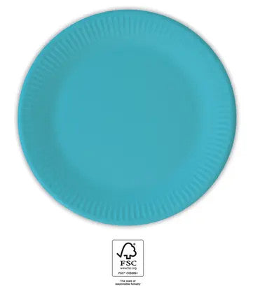 Unicolour Turquoise, Kék papírtányér 8 db-os 20 cm FSC