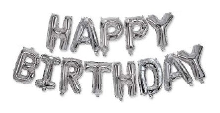 Happy Birthday Silver fólia lufi 3,4 m