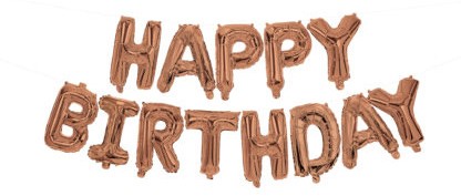 Happy Birthday Rose Gold fólia lufi 3,4 m