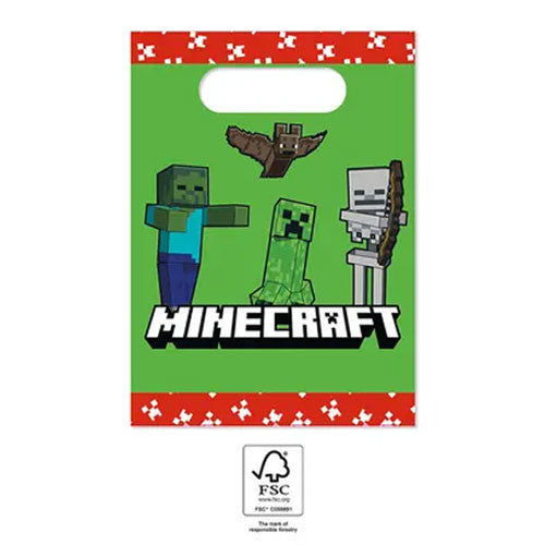 Minecraft Green papír ajándéktasak, ajándékzacskó 4 db-os