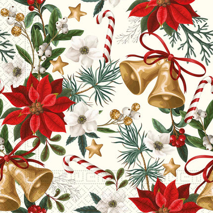 Karácsony Bells with Flowers szalvéta 20 db-os 33x33 cm
