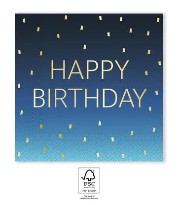 Happy Birthday Golden Blue szalvéta 20 db-os 33x33 cm FSC