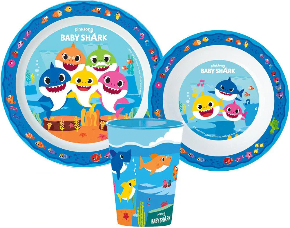 Baby Shark Splashy étkészlet, micro műanyag szett, pohárral 260 ml