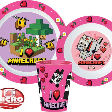 Minecraft Girls étkészlet, micro műanyag szett, pohárral 260 ml
