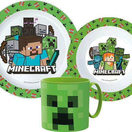 Minecraft Creeper étkészlet, micro műanyag szett bögrével 265 ml