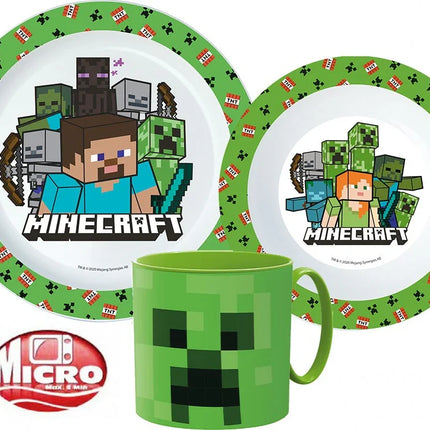 Minecraft Creeper étkészlet, micro műanyag szett bögrével 265 ml