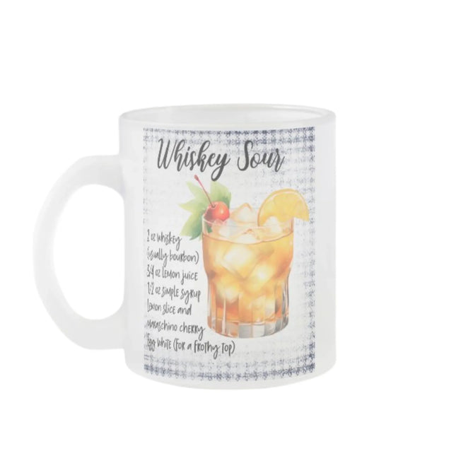 Ajándék bögre amin a Whisky Sour koktél recept látható