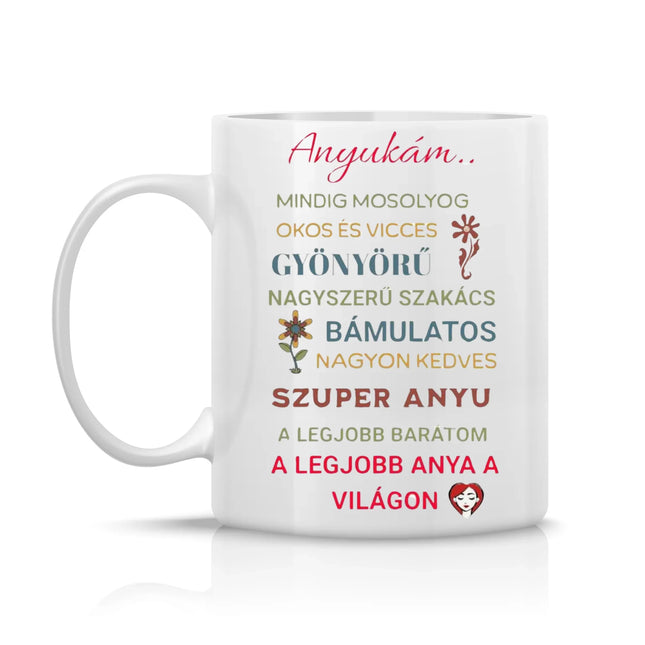 Bögre anyukáknak, pozitív tulajdonságokkal díszítve – egyedi ajándék anyák napjára