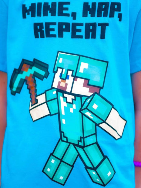 Minecraft Mine Nap Repeat gyerek rövid pizsama 10 év / 140 cm