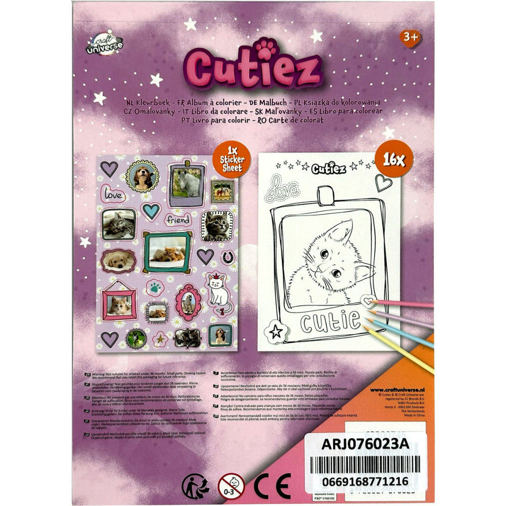 Állatos Cutiez színező matricával 16 oldal A5