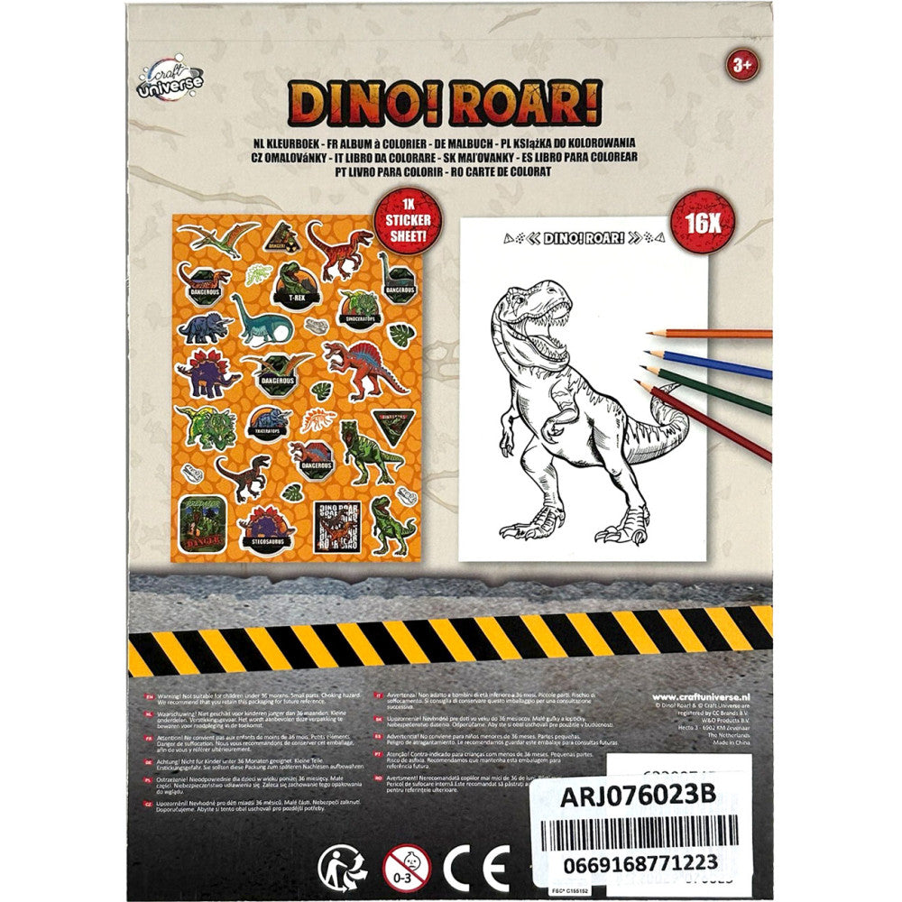 Dinoszaurusz Roar színező matricával 16 oldal A5