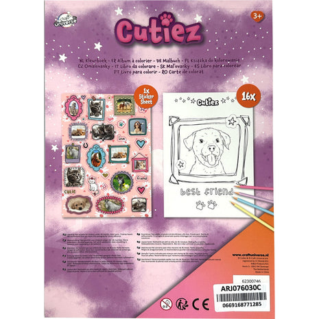 Állatos Cutiez színező matricával 16 oldal
