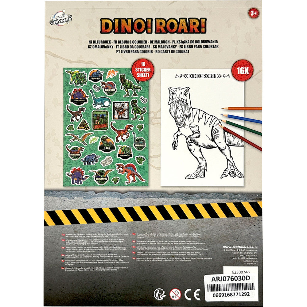 Dinoszaurusz Roar színező matricával 16 oldal