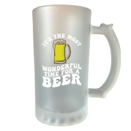 400 ml homokfújt söröskorsó „A legcsodásabb idő a sörre” felirattal – egyedi és vidám ajándék