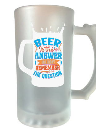 400 ml homokfújt söröskorsó „Beer is the answer...” felirattal – vicces ajándék férfiaknak