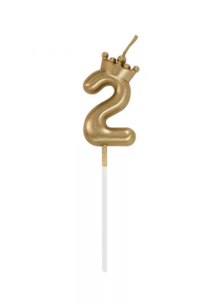 Arany Champagne Crown 2-es számgyertya tortára 6 cm