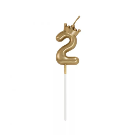 Arany Champagne Crown 2-es számgyertya tortára 6 cm