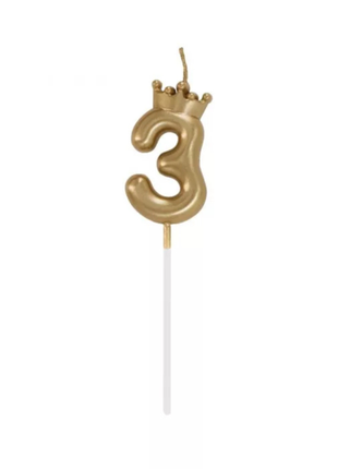Arany Champagne Crown 3-as számgyertya tortára 6 cm