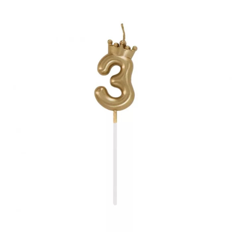Arany Champagne Crown 3-as számgyertya tortára 6 cm