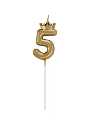 Arany Champagne Crown 5-ös számgyertya tortára 6 cm