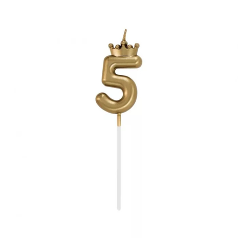 Arany Champagne Crown 5-ös számgyertya tortára 6 cm