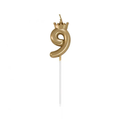 Arany Champagne Crown 9-es számgyertya tortára 6 cm