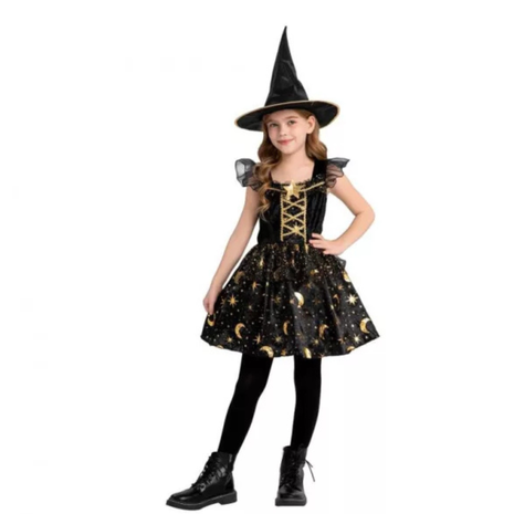Boszorkány Black Moon gyerek jelmez 130–140 cm méretben