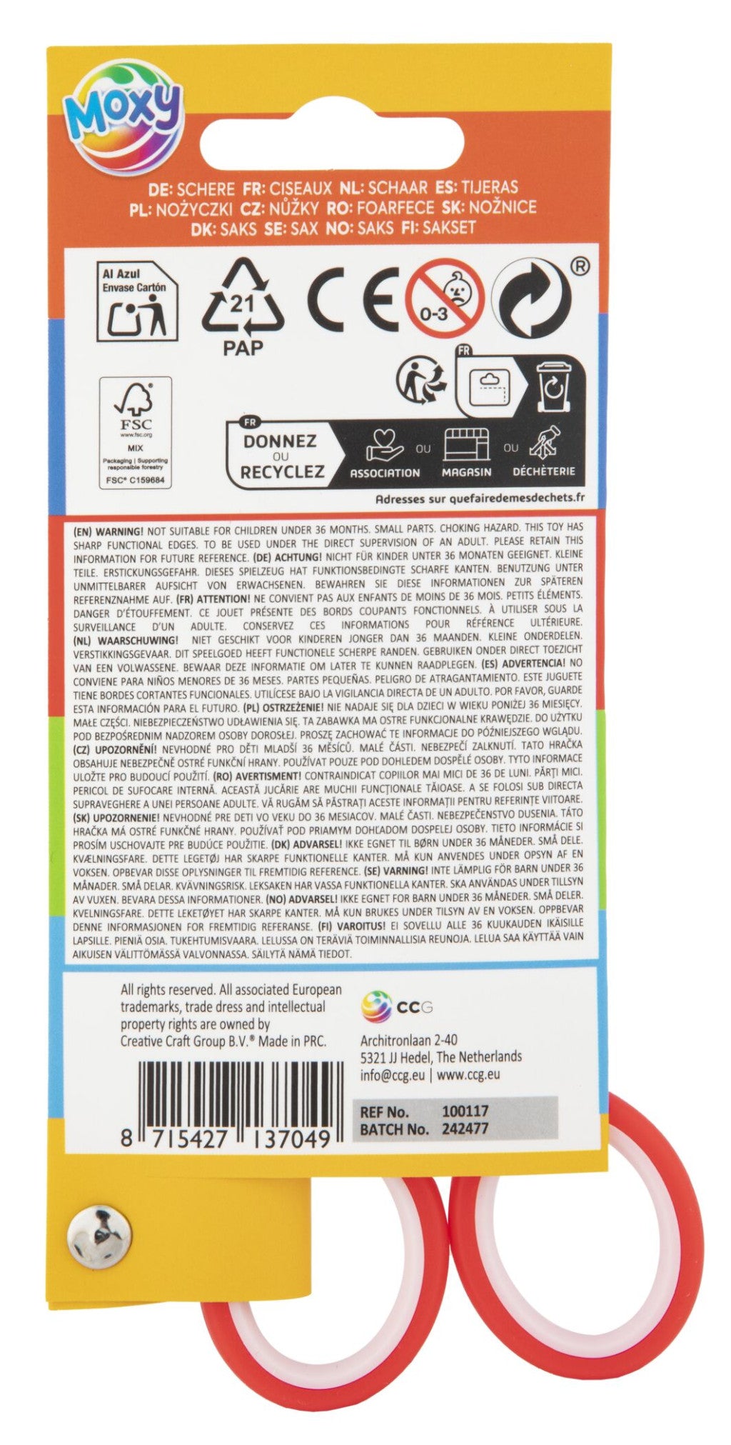 Piros Moxy jobbkezes olló 13 cm